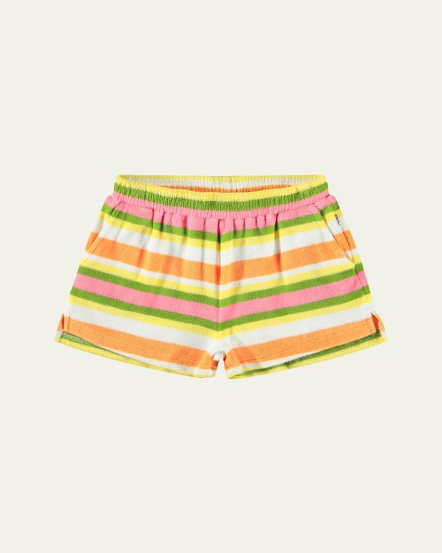 Girl's Angel Striped Cotton Terry Shorts, Size 8-14